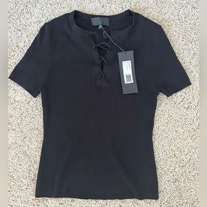 NWT Nili Lotan Wells Lace Up Ribbed Cotton Top